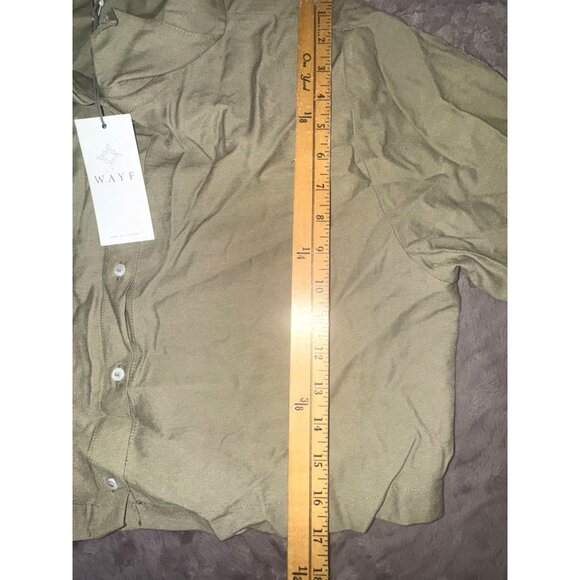 WAYF Womens Long Sleeve Cropped Shirt Olive Green Size M Rayon & Polyester - Picture 7 of 8